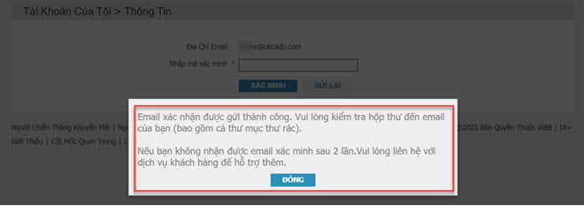 Yêu cầu mã xác thực email