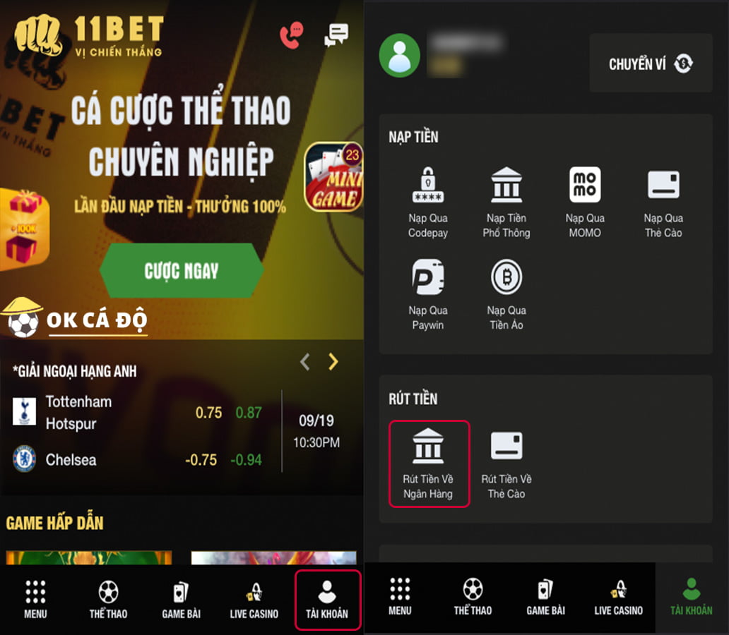 Cách rút tiền 11BET