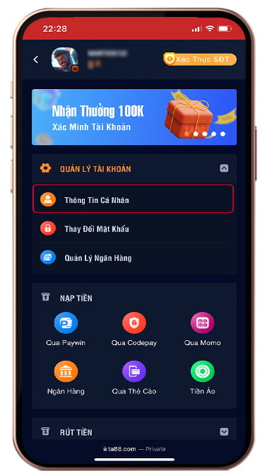 ta88 tặng 100k xác mình tài khoản